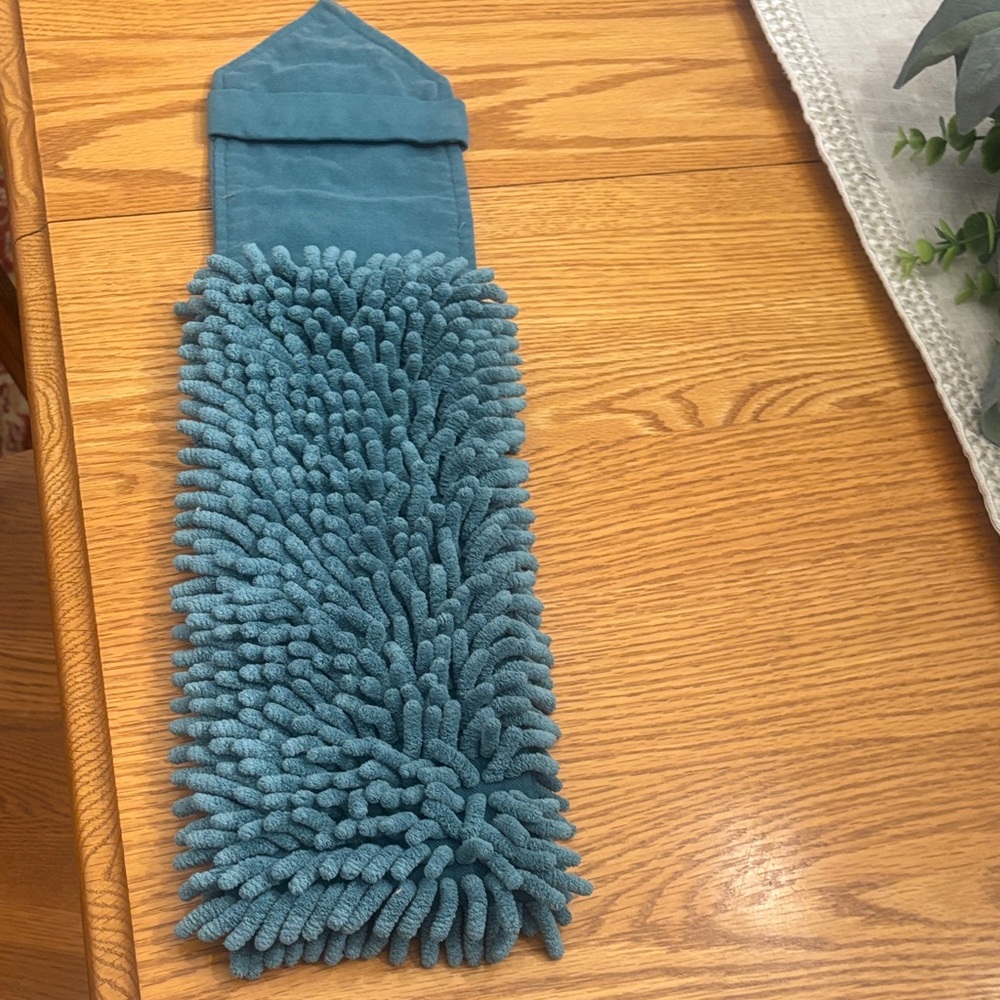 Teal Chenille Microfiber hand towel with  Snowflake Accent - Picture 2 of 6